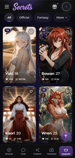 Secrets AI main mobile screen