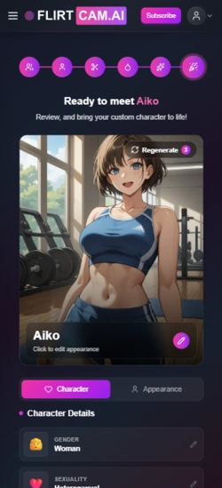 FlirtCam AI character creator